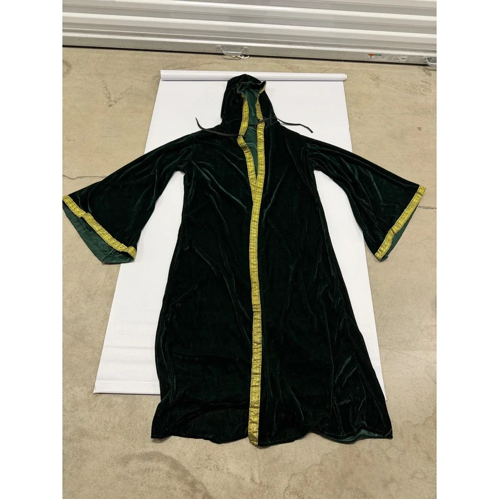 Forest Green Velvet Hooded Robe Gold Brocade Trim Renaissance Cosplay Costume